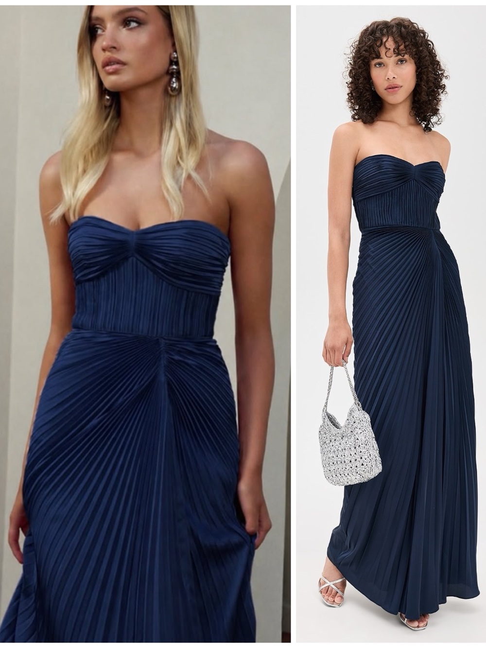 NWT AMUR Joyceanne Sweetheart Gown Strapless Pleated Gown in Deep Indigo Size 6